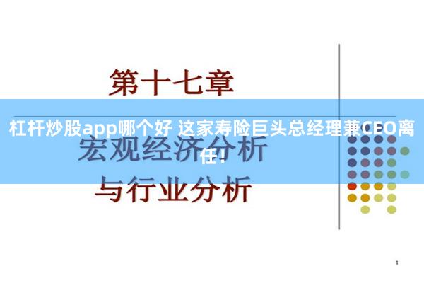 杠杆炒股app哪个好 这家寿险巨头总经理兼CEO离任！